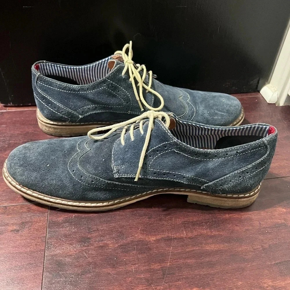 Ben Sherman Blue Suede Oxfords Size US 10 / EU 43 EUC Lace Up Well Made.